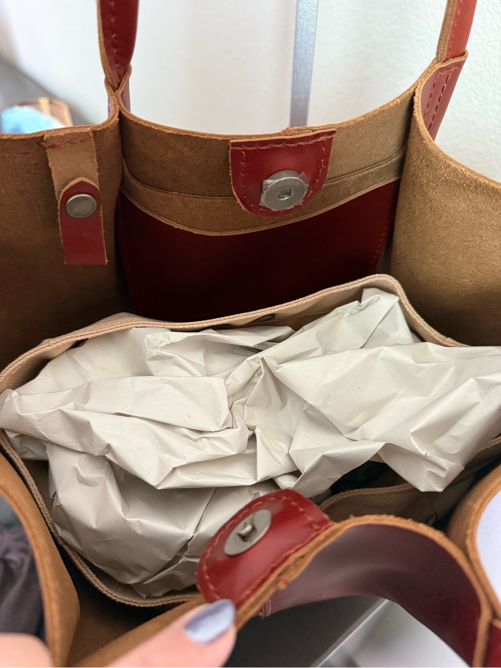 Portland Leather Devan Bucket Tote Large Madrone + Organizer NWOT - Picture 6 of 8